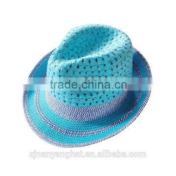 NY042611 Straw Panama Fedora Hat With Balck Ribbon Band