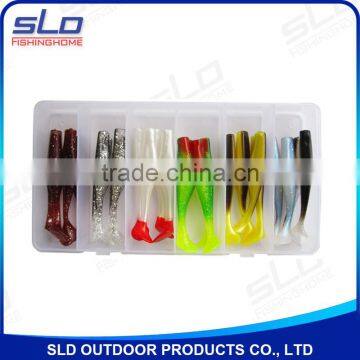 fishing soft shad lure assortment in plastic box