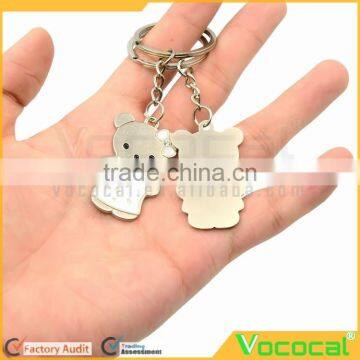 1 Pair of Cartoon Bear Couple Style Pendant Metal Keychain Key Ring Silver Hanging Ornament photo-3