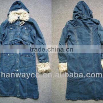 women's ladies long denim coat in stock