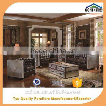 Jane European Style Cheap Living Room Furniture Design Center Table Trunk With Genuine Leather Covered