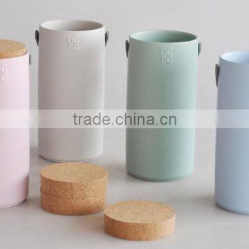 Ceramic Cylindric Galze Canister With Wooden Cork and PC Handle, Ceramic Canister photo-3
