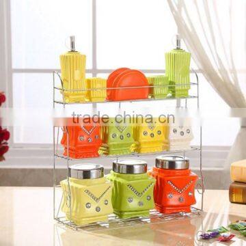 Ceramic Canister Set With Stainless Metal Stand photo-3