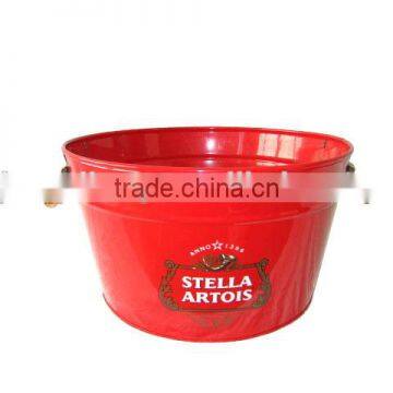 red metal tub with handles