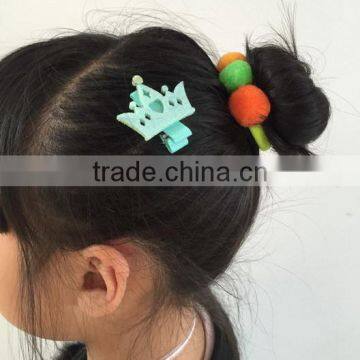 China Three Types Cute Princess Crown Pattern no Slip Pink Blue Yellow Polyester Hairpin Felt Hair Clip With Rhinestone photo-4