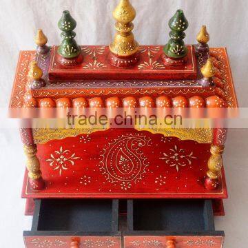 Hand Painted Wooden Temple With 2 Drawers photo-2