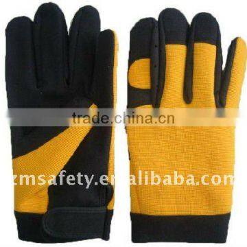 Durable spandex leather mechaics gloves for skid-proof