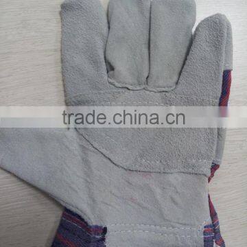 Cow Split Leather Gloves With Patch Palm Stripe Cotton Back photo-2