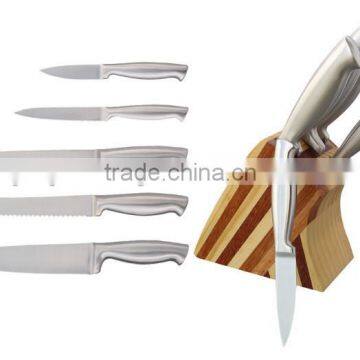 5-Pieces Knife set: 5 full S/S knives /Hollow handle + wooden knife block.