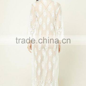 Custom Swim Wear Woman Swim Shirts 100% Nylon 3/4 Sleeves Open Front Eyelash Sheer Lace Swim Kimono Beach Wear Cover Up photo-4