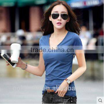 Customized Manufactorying Pure V Neck Short-sleeve Ladies T Shirt photo-4