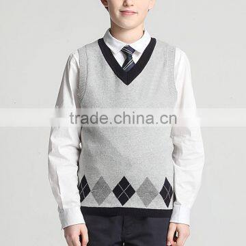 New England Impression Cotton V Collar Student Boys Knitted Vest Custom School Uniform photo-4