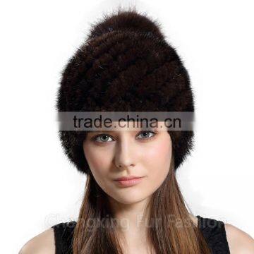 CX-C-206B Fox Fur Ball Mink Fur Knitted Winter Pompom Hat
