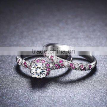 New Arrival Pink Platinum Plated Flower Zircon Party Ring Set for Girl Customized Wholesale photo-2