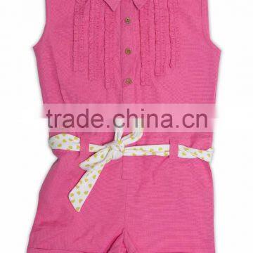 Organic Cotton Collar Jumpsuit With Printed Belt