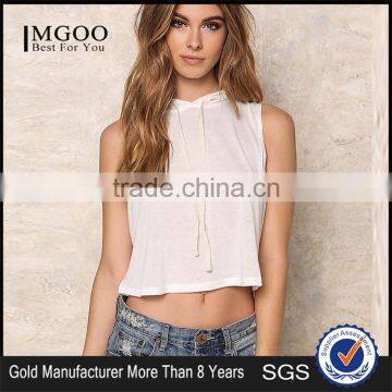 MGOO 2017 New Arrival Off White Jersey Crop Hoodies Custom 100% Cotton Plain Basic Sleeveless Running Tops