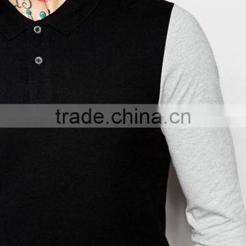Best Price MGOO OEM Factory Long Sleeve Muscle Polo With Contrast Sleeves In Black photo-3