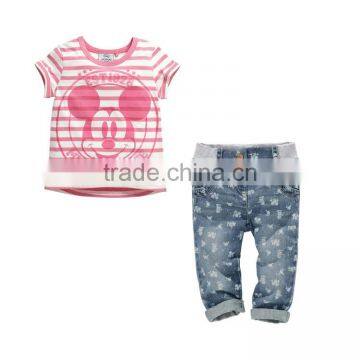 fashion baby girls minnie t shirts+jeans pants 2pcs clothing sets baby girls outfits kids summer clothes girls suits