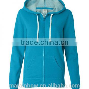 Junior plain Two-Color tone turquoise Fleece zip up hoodies wholesale