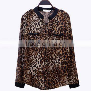 2015 Women Blouse Leopard Print Shirt Long Sleeve V -Neck Top Loose Blouses Plus Size Chiffon Shirt photo-5