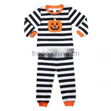 Wholesale Sleepwear stripe kids Cotton pumpkin applique Toddler Children Halloween Pajamas