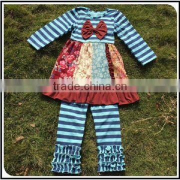 Baby Girl Stripe Giggle Moon Remake Boutique Outfits Children Spring Easter Floral Cotton Dress Pants Ruffles Clothing Set photo-3