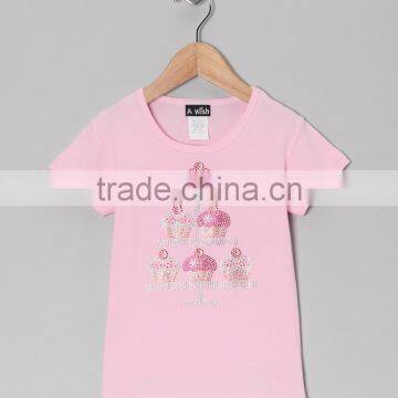 2016 Pink Girls T Shirts With Tiered Cupcake Platter Cute Baby Girl Tee Fancy Children Clothing GT90423-24