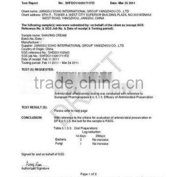 SGS-TEST REPORT FOR SHAVING CREAM