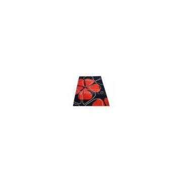 Dark Blue / Reddish Orange Acrylic Hand-tufted Floral Area Rug Customizable