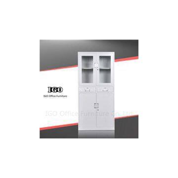 Upper Glass Door Bottom Steel Door Steel Cupboard With Two Drawers