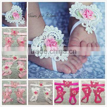 Wholesale photo props lace petti newborn baby barefoot sandals M5040701