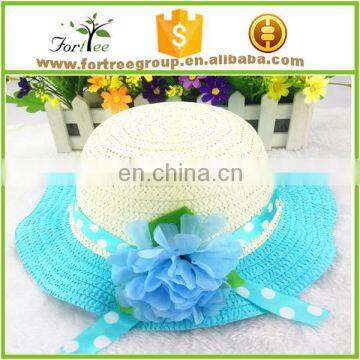 kids straw boater hats with chiffon flowers girls beach hats