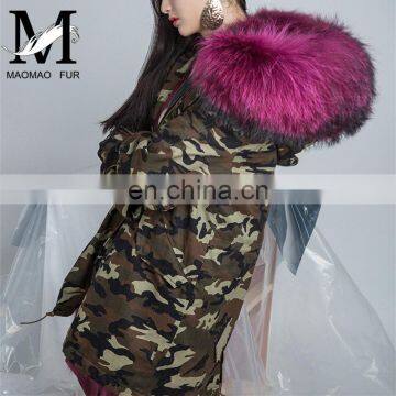 2016 Hot Sell Chinese Military Big Raccoon Fur Collar Parka Real Fox Fur Linling Camouflage Coat Women Winter Parka photo-3