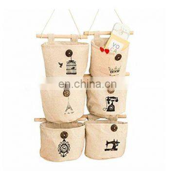 OEM cotton Fabric Wall Door Closet Hanging Storage Bag Small Cotton Hanging Pockets Set of 3