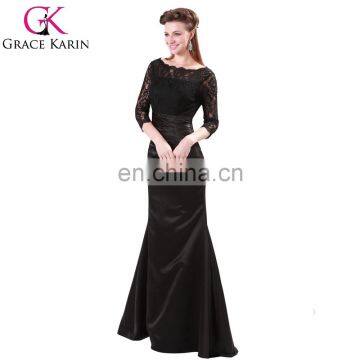 Grace Karin Ladies Elegant Long Dresses Evening Red And Black Lace Long Sleeve Muslim Evening Dress CL4524-1