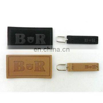 custom black brown debossed pu leather zipper puller