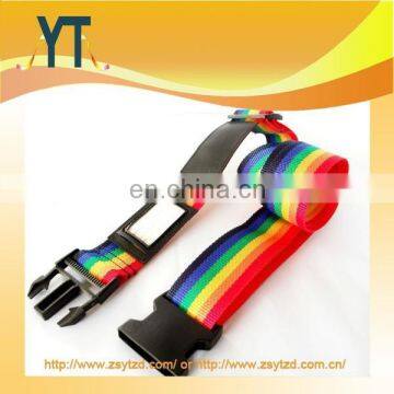 Rainbow Woven Luggage Holder Strap with black plastic buckle