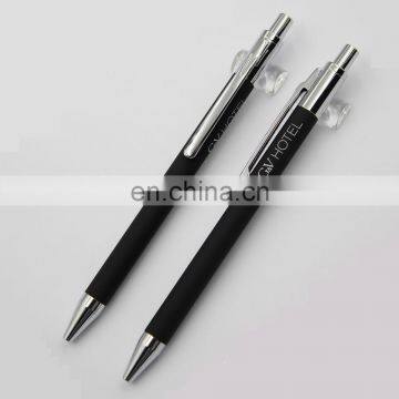 promotion slim click plunge action rubberized metal ballpoint ball pen with shiny chrome accents