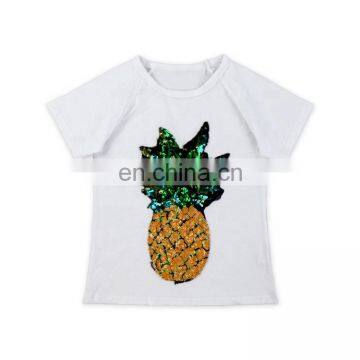 Short Sleeve Sequin Pineapple White Raglan Top and Pineapple Printed Bell Bottoms Wholesale Girl Boutique Clothing Set photo-2