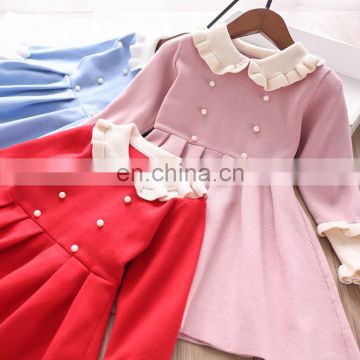 Autumn new style pearl fungus lapel woolen yarn sweet and cute dress girls skirt children's wear