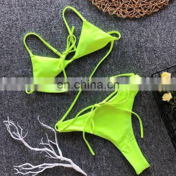 Neon Green Swimsuit One Piece Bathing Suit Women High Leg Cross Swimwear Orange Sheer Bikini One-piece Suits Thong Badpak Solid