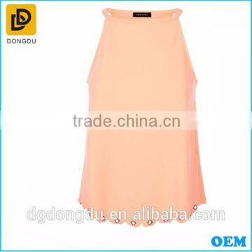 Orange Scalloped Eyelet Hem High Neck Women Vest Tops photo-3