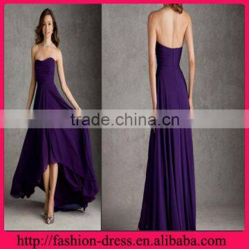 Fashihon Empire Waistline Ruffles Floor Length with Satin Sash Long Back Short Front Sexy Evening Dresses