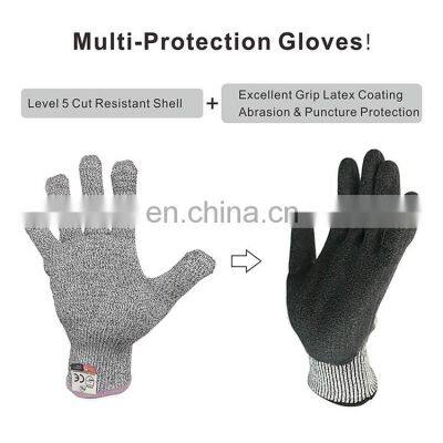 HY Hand Job Gloves With Rough Surface Latex Guantes de ANSI A4 Anti Cut Latex Finished Fishing Glove photo-5