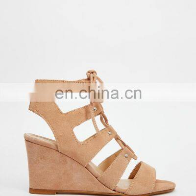 Women wedge heel closure lace up fashion  sandals shoes or open toe shape platform can be added