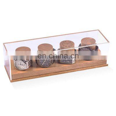 Rustic style solid oak wooden watch 4 showcase stand holder box display with glass top