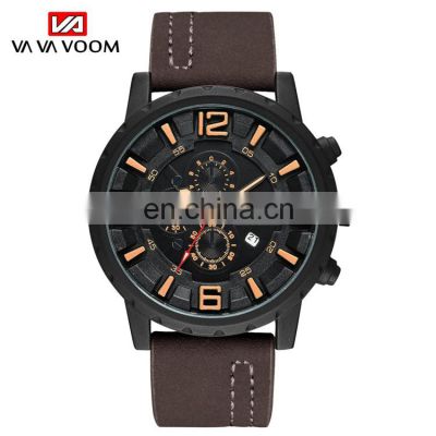 VAVA VOOM VA-203 Simple Minimalistic Watch Leather Strap Analog Quartz Calendar Men Cheap Wrist Watches