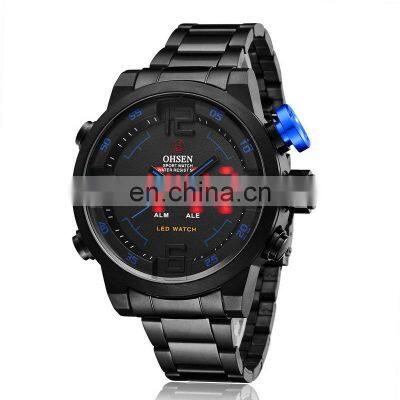 OHSEN AD1608 Luxury Mens LED Digital Quartz Watch 50M Diving Sports Military Steel Wristwatch reloj hombre