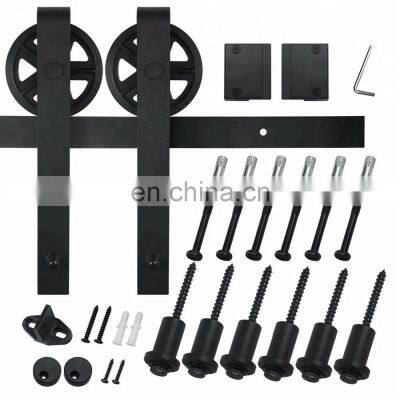 6.6ft Dark Coffee American Antique Country Wheel Roller Hanger Sliding Barn Wood Door Hardware Kit Set photo-3