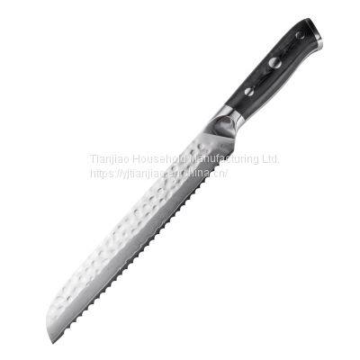 OEM/2020 hot Selling 8/10/12 Inch Domestic VG10 Damascus Steel Kitchen Knife with Black G10 Handle Bread Knife